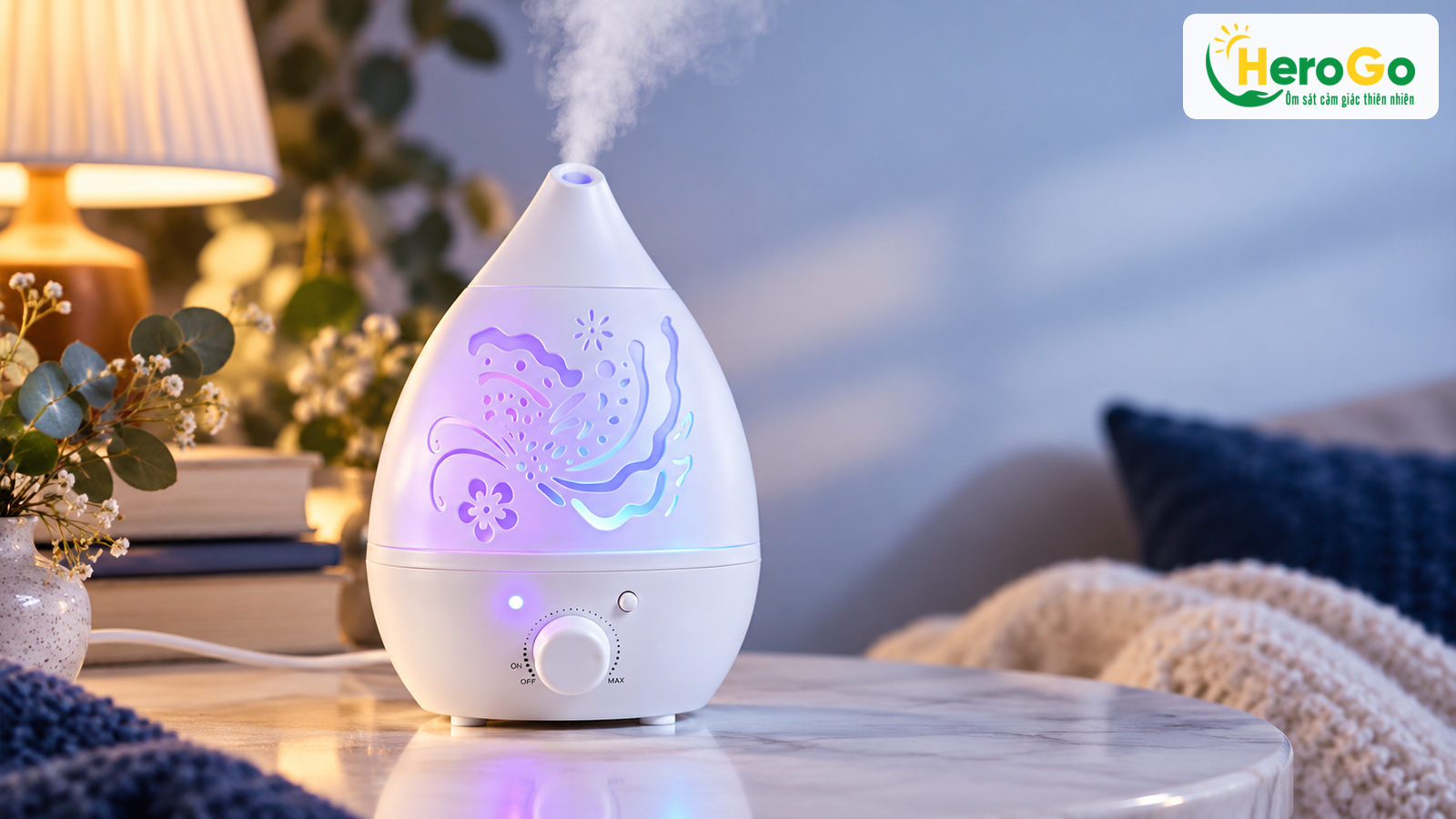 Ánh sáng xuyên qua họa tiết bướm trên máy khuếch tán Hồ Điệp